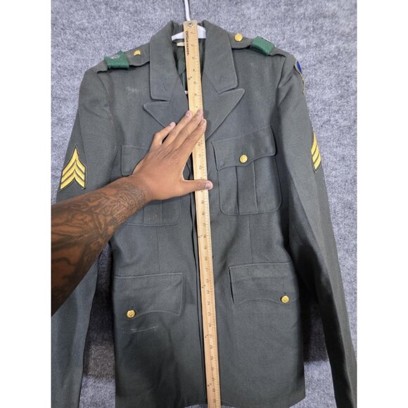 Vintage US Army Coat Mens Long 35 Army Green Shade 44 Wool Serge Service 60s - Picture 10 of 16